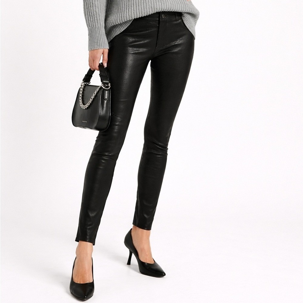 NEW PAIGE Black Verdugo‎ Ankle Leather Pants Jeans Skinny Womens 26